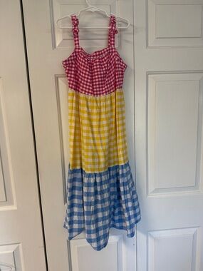 wonder nation Pink, Yellow & Blue Gingham Tiered Sundress